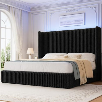 King Size 55" Tall Upholstered Bed Frame with Wingback Headboard, view 2