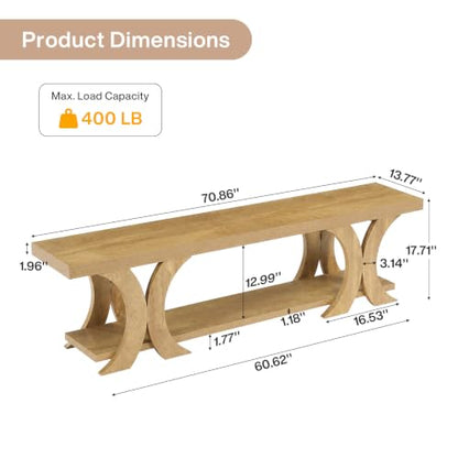 70.87" Extra Long Entryway Bench, Farmhouse Entryway Bench with Shoe Storage, Wooden Seating with Curved Legs for Living Room, Bedroom, Hallway, Foyer, Easy Assembly