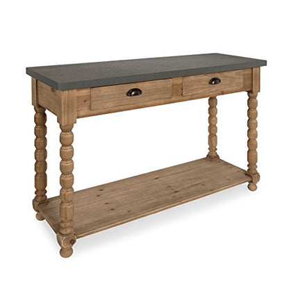 Rutledge Farmhouse Chic Two Drawer Console Table, Rustic Wood Base and Concrete Gray Top