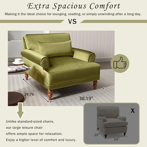 Oversized Velvet Accent Arm Chair with Roman Column Legs, Green, view 6