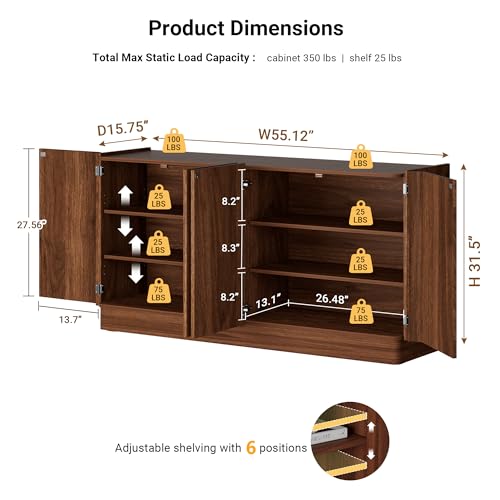 Large Sideboard Buffet Cabinet with Storage, view 4