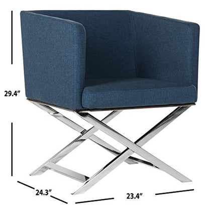 Safavieh Home Collection Celine Navy and Chrome Modern Glam Cross Leg Chair