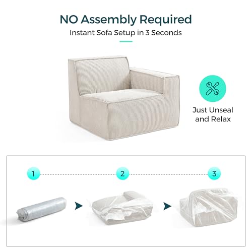 Modular Sectional Sofa, 134" Boneless Couch L Shaped 4-Seat Sofa with Movable Ottoman, Corduroy Sectional Cloud Couches for Living Room, No Assembly Required, Beige