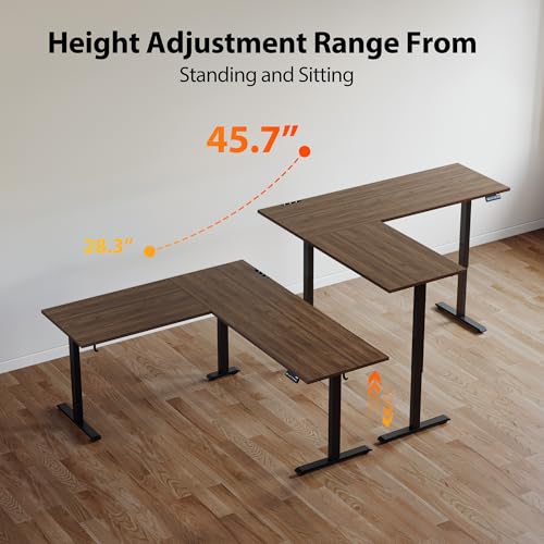 63 x 55 Inch L Shaped Electric Standing Desk, Dark Walnut, view 7