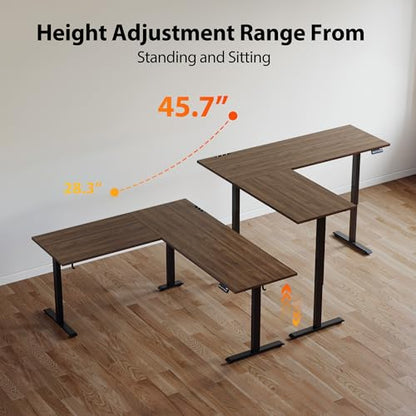 63 x 55 Inch L Shaped Electric Standing Desk, Dark Walnut, view 7