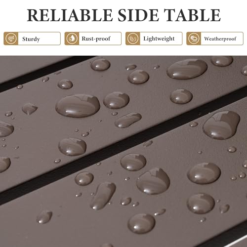 Outdoor Side Table,Aluminum Rectangular Side/End Table, Small Patio Coffee Bistro Table for Outdoor Indoor (Brown)