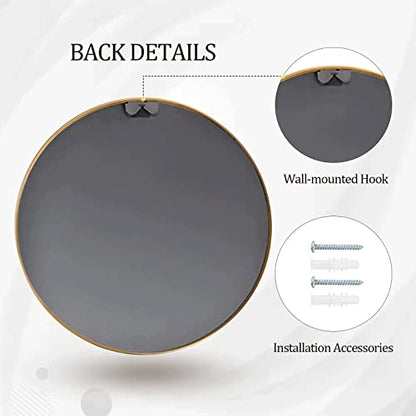 Round Mirror 23.6" Gold Wall Mounted Circle Mirror with Aluminum Alloy Frame Modern Design for Bathroom, Living Room, Vanity, Bedroom, Entryway