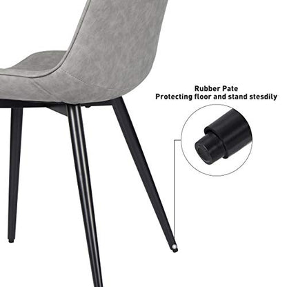 4 PCS Faux Leather Dining Chairs, Mid Century Modern Leisure Upholstered Chair with Metal Legs for Kitchen Living Room Gray