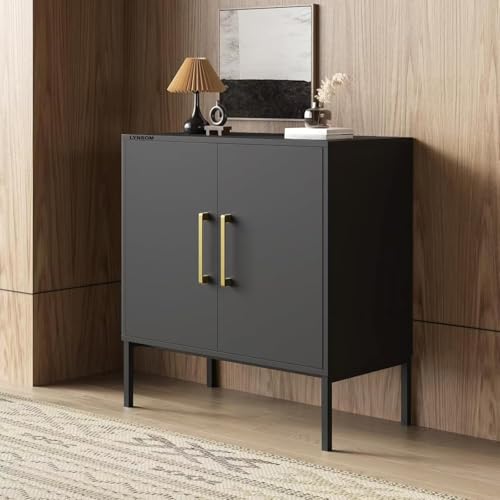 Storage Cabinet with Doors and Shelves, Free Standing Office Cabinet, Modern Wood Buffet Sideboard for Kitchen, Living Room, Bedroom, Hallway, Black
