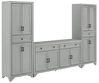 Tara 3-Piece Modern Farmhouse Sideboard Buffet Cabinet and Kitchen Storage Pantry Set, Distressed Gray