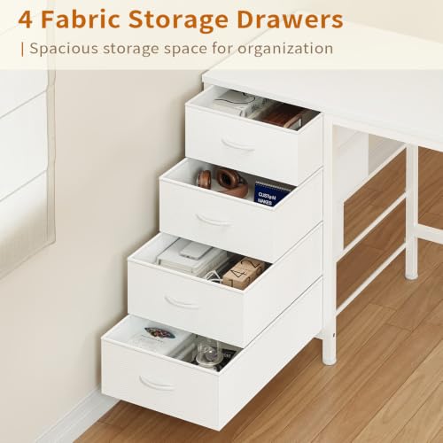 58" White L Shaped Desk with Bookshelf and 3 Drawers for Home Office, view 7
