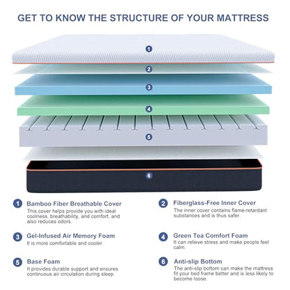King Mattress for Back Pain Relief, 12 Inch Cooling Gel Memory Foam, view 4