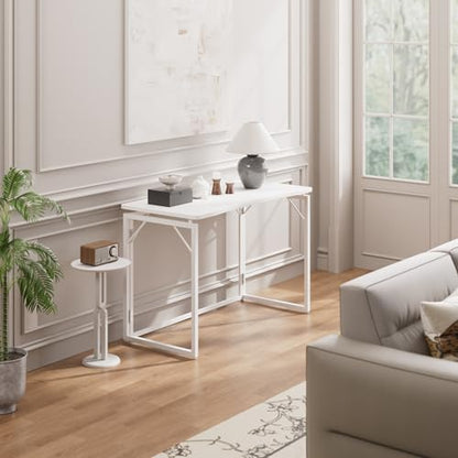 White Folding Desk - 31.5", No Assembly Small Foldable Desk for Home, Office, Wooden Top Folding Computer Desk for Working, Writing, Studying