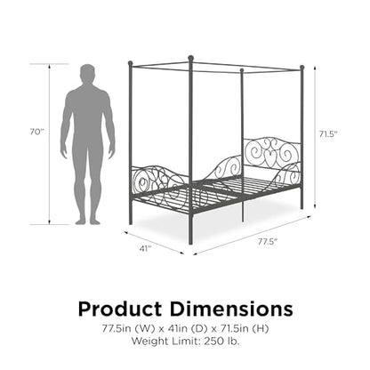 Metal Canopy Kids Platform Bed with Four Poster Design, view 3