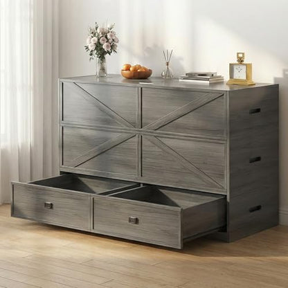 4-in-1 Queen Murphy Bed with Mattress Included & Extra Large Drawers, Multifunctional Cabinet Bed that Converts to Sofa Set for Small Spaces/Guest Bedroom/Living Room, Grey