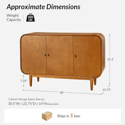 48" Buffet Cabinet with Storage, 3 Doors Sideboard, Acorn, view 3
