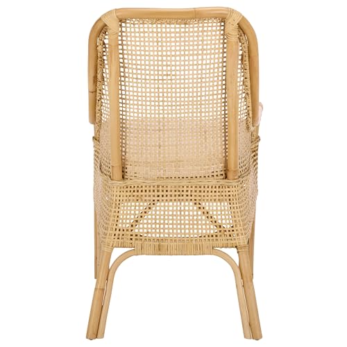 SAFAVIEH Furniture - Alina Dining Chair - Light Natural Rattan & White Cushion - Woven Armchair Design - Ideal for Dining Room, Kitchen, 18.3" Seat Height (DCH6511A)