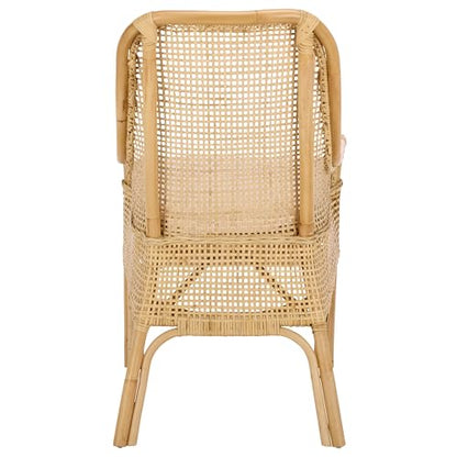 SAFAVIEH Furniture - Alina Dining Chair - Light Natural Rattan & White Cushion - Woven Armchair Design - Ideal for Dining Room, Kitchen, 18.3" Seat Height (DCH6511A)