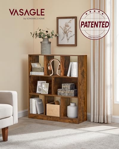 VASAGLE Bookcase Freestanding Storage Unit, 11 x 35.4 x 39.4 Inches | Bookshelf used horizontally, vertically, upside down, Rustic Brown, CUSTOS Collection, ULBC55BX