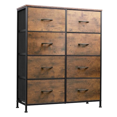 8 Drawer Fabric Dresser for Bedroom, Tall Storage Tower, Rustic Brown, view 2