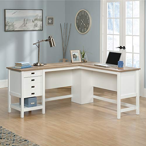 Cottage Road L Shaped Desk Computer Desk with Drawers, Home Office Desk with Optional File Cabinet Storage, Cable Management, in Soft White Finish