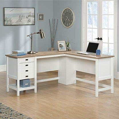 Cottage Road L Shaped Desk Computer Desk with Drawers, Home Office Desk with Optional File Cabinet Storage, Cable Management, in Soft White Finish