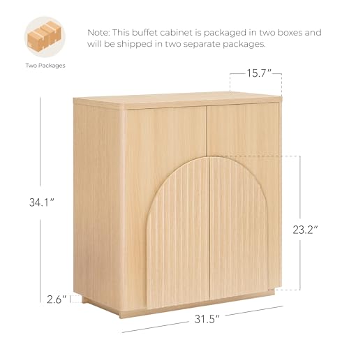 CHITA Sideboard Buffet Cabinet with Storage, Small Storage Cabinet with Doors and Shelves for Living Room Accent, Bar, Kitchen, Oak