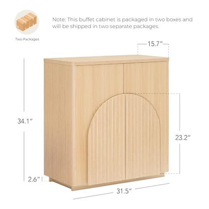 CHITA Sideboard Buffet Cabinet with Storage, Small Storage Cabinet with Doors and Shelves for Living Room Accent, Bar, Kitchen, Oak