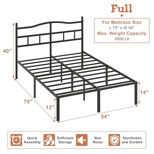 14 inch Full Bed Frame -Platform Bed Frame with Headbroad Metal Bed Frame, view 3