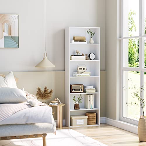 6-Tier Open Bookcase and Bookshelf, Freestanding Display Storage Shelves Tall Bookcase for Bedroom, Living Room and Office, White