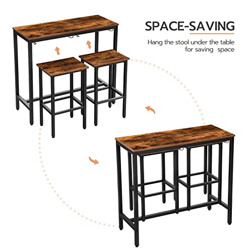 Bar Table Set, Pub Tables Bar Height with Stools Set of 2, Bar Chairs Under Counter Height Table for Small Spaces, Industrial Dining Table Sets for Kitchen, Living Room, Parties BF54BT01