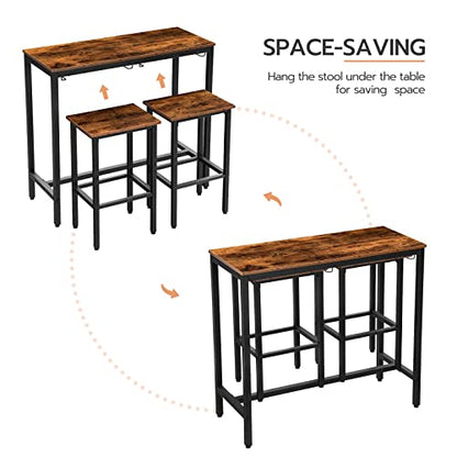 Bar Table Set, Pub Tables Bar Height with Stools Set of 2, Bar Chairs Under Counter Height Table for Small Spaces, Industrial Dining Table Sets for Kitchen, Living Room, Parties BF54BT01