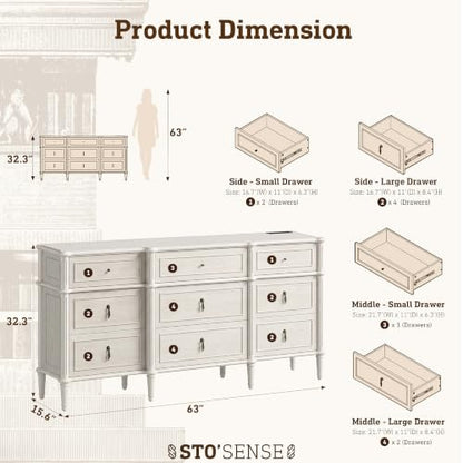 63" 9-Drawer Dresser with Power Outlet, view 3
