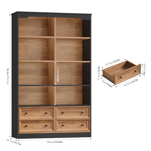 71" Tall Bookshelf with 4 Drawers Large Bookshelf Office Bookcase, view 4