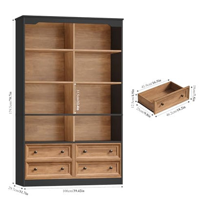 71" Tall Bookshelf with 4 Drawers Large Bookshelf Office Bookcase, view 4