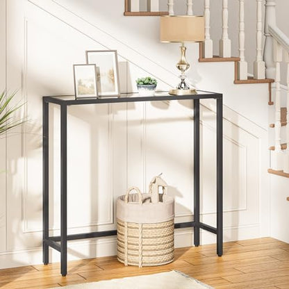 29.5" Narrow Console Table, Modern Sofa Table Behind Couch, Tempered Glass Entryway Table, Small Side Table for Entrance, Living Room, Foyer, Hallway, Bedroom, Black BK07XG01