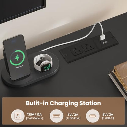 Black LED TV Stand with Mount and Power Outlet, view 4