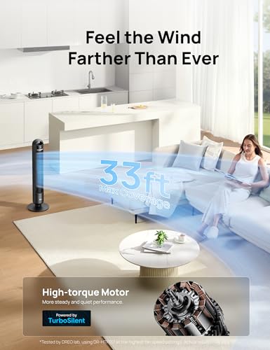 DREO Tower Fan for Bedroom, 26ft/s Velocity, 90° Oscillating, 8H Timer, view 5