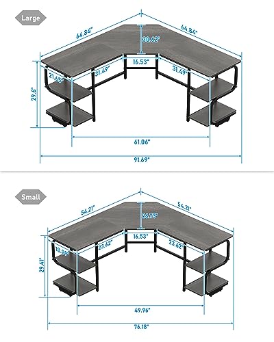 Modern L Shaped Desk with Shelves,64.84" Gaming Computer Desk for Home Office,Corner Desk with Desktop (Black Oak+Black Frame, Large+4 Tier Shelves)