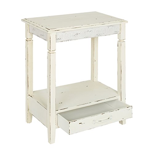 Idabelle Wood Side Table with Drawer, Cream