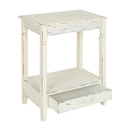 Idabelle Wood Side Table with Drawer, Cream