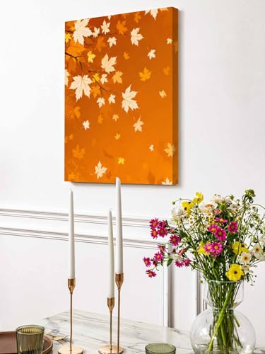 NuYeBiofx Orange Maple Leaf Thanksgiving Canvas Wall Art Prints,30"x20" Framed Picture Artwork Fall Country Leaves Printed Canvas Oil Painting for Living Room Bedroom Office,Ready to Hang