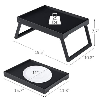 Bed Tray Table with Folding Legs, Breakfast in Bed Tray (1, Black) | Bed Trays for Folding Table Eating, Kitchen Serving, Food, Sofa, Snacking or Working, Laptop Desk Dinner, Snack Tray