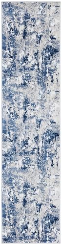 SAFAVIEH Skyler Collection Runner Rug - 2'2" x 9', Grey & Navy, Modern Abstract Design, Non-Shedding & Easy Care, Ideal for High Traffic Areas in Living Room, Bedroom (SKY562M)
