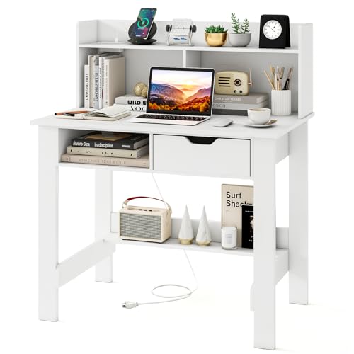 White Desk with Hutch & Drawer, view 2