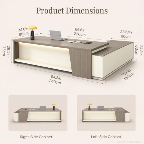 94" Executive L-Shaped Desk, 2" Top, LED, Power, Left Return, view 3