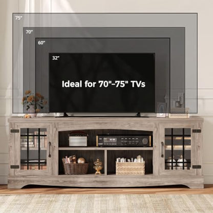 Farmhouse TV Stand for 75 Inch TV, Light Rustic Oak, view 5