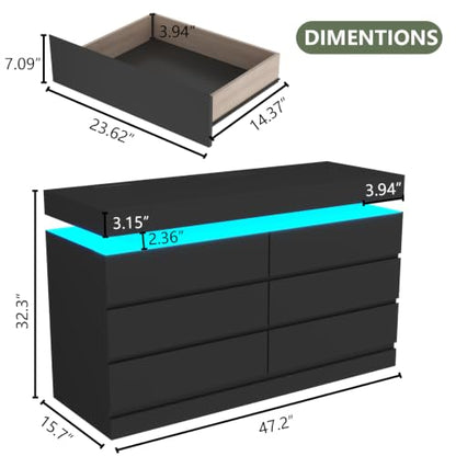 6 Drawer Dresser with Power Outlet, Dresser with LED Light, view 3