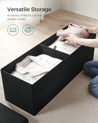 SONGMICS MAZIE Collection - 43 Inches Folding Storage Ottoman Bench, Ottoman Foot Rest, End of Bed Bench, Storage Chest, Load 660 lb, for Living Room, Bedroom, Entryway, Ink Black ULSF077B01
