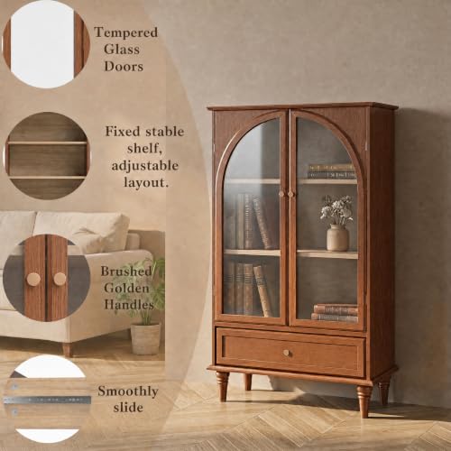 52" Farmhouse Sideboard Cabinet with Arched Glass Doors & Drawer, view 6